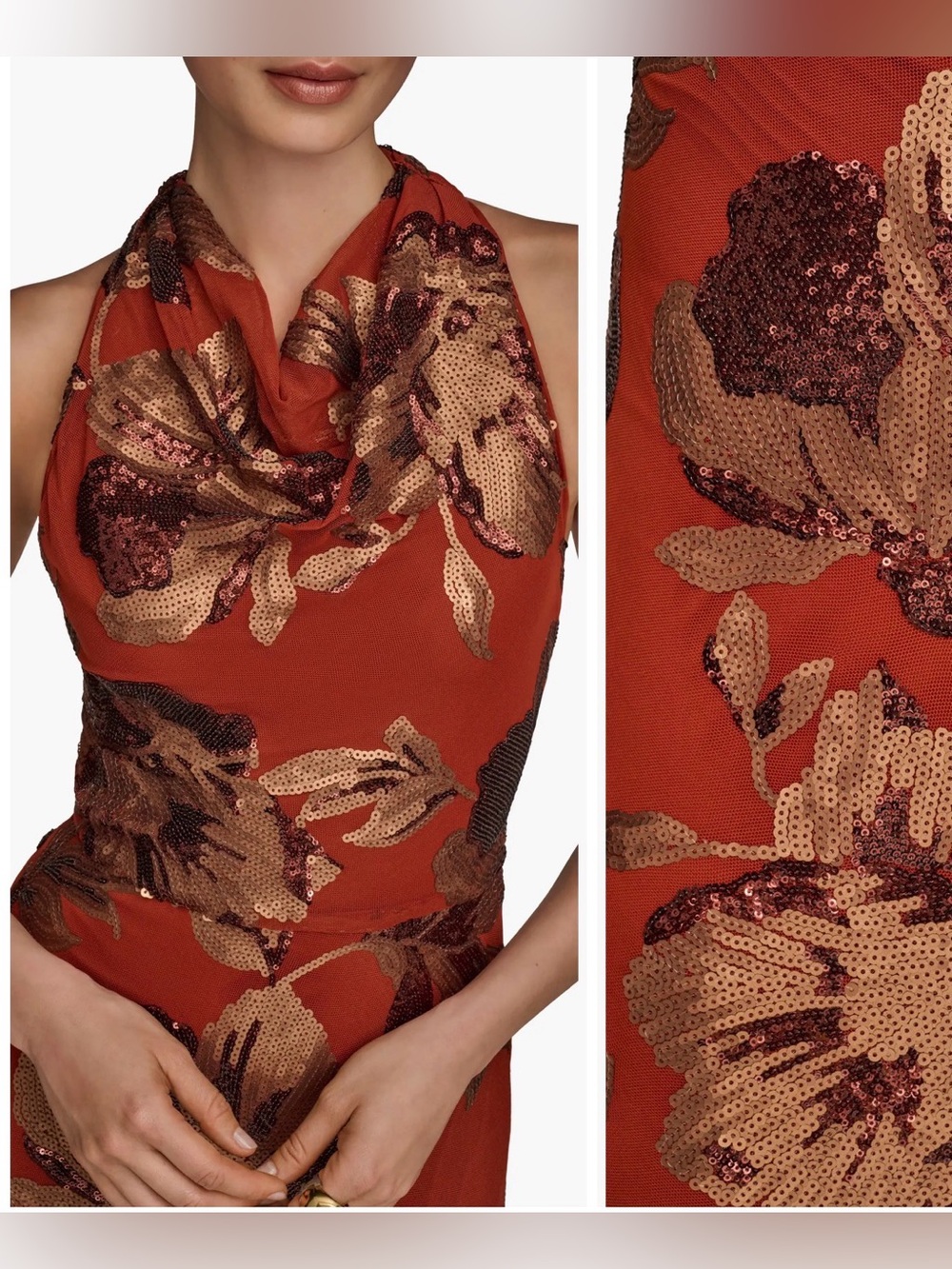 Donna Karan New York Sequin Floral Body-Con Gown Sz 10 - Picture 4 of 6